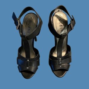 Guess Black Heels, size 7.5, Leather Upper, 5” open-toed